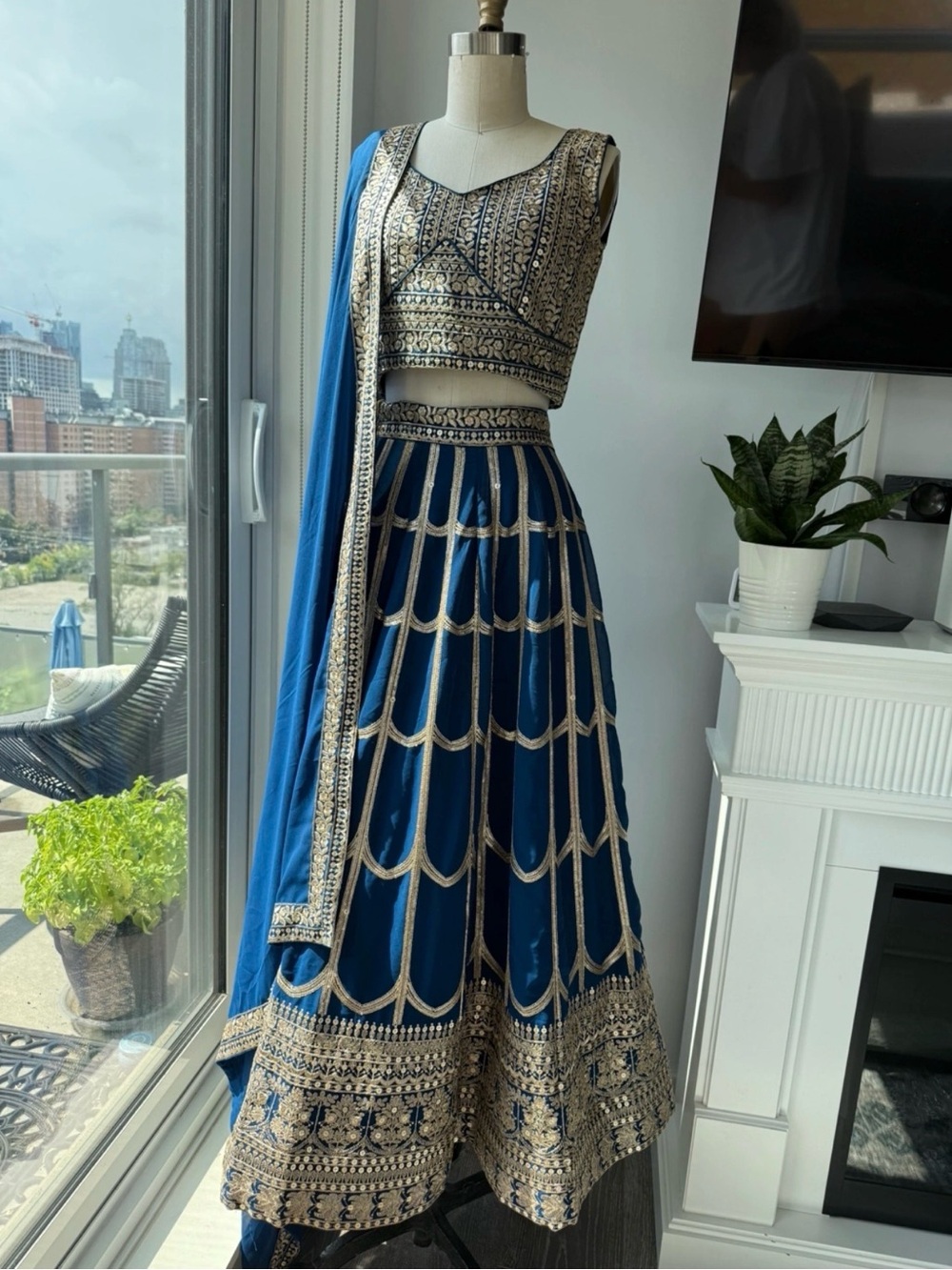Blue and Gold Embellished Lehenga Set